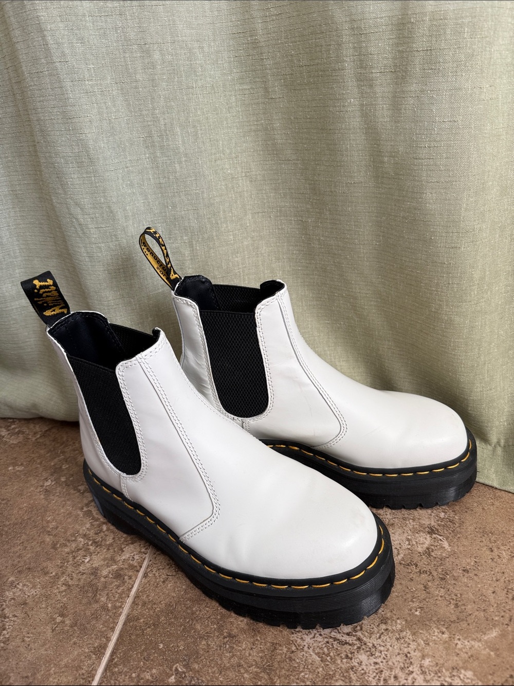 White Slip-On Doc Marten Chelsea Boots - Classic Workwear Style